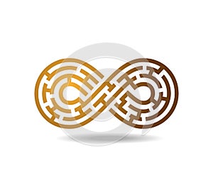 Golden mobius loop in shape of a maze. Infinity. Labyrinth