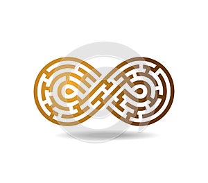 Golden mobius loop in shape of a maze. Infinity. Labyrinth