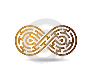 Golden mobius loop in shape of a maze. The sign of infinity. Labyrinth