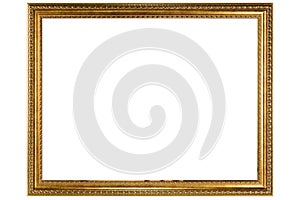 Golden mockup canvas frame isolated on white background
