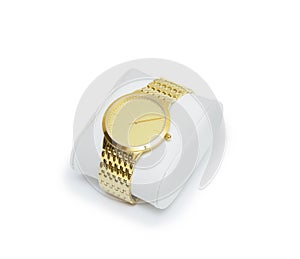 Golden modern wrist watch isolated on white background