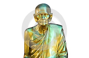 Golden monk statue isolated on white background