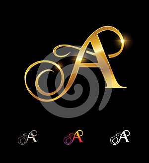 Golden Monogram Cursive  Logo Letter A