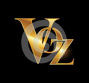 Golden Monogram Logo Initial Letters VOZ