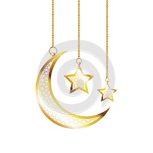 Golden moon and stars ramadan kareem decoration