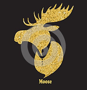 Golden moose head.Vector silhouette on black background