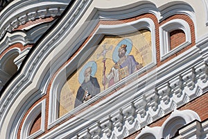 Golden mosaic icon on Cathedral in Tallinn, Estonia