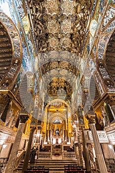 Golden mosaic in La Martorana church, Palermo, Italy photo
