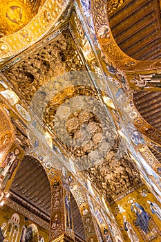 Golden mosaic in La Martorana church, Palermo, Italy photo