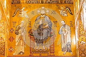 Golden mosaic in La Martorana church, Palermo, Italy