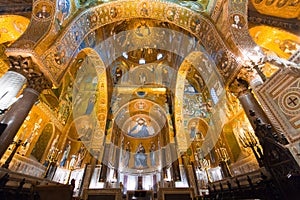 Golden mosaic in La Martorana church, Palermo, Italy photo