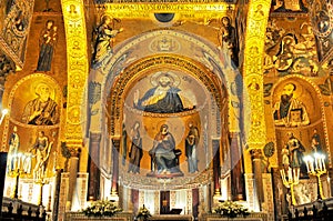 Golden mosaic in La Martorana church in Palermo Italy. photo