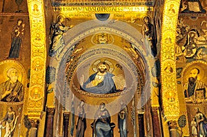 Golden mosaic in La Martorana church in Palermo Italy photo