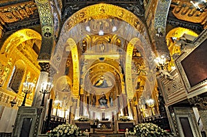Golden mosaic in La Martorana church in Palermo Italy photo