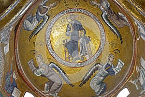 Golden mosaics and decor in Santa Maria dell`Ammiraglio, Palermo, Sicily, Italy  photo