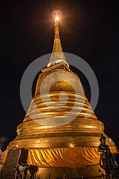 Golden mountain phu khao thong, an ancient pagoda at Wat Saket temple in Bangkok, Thailand photo