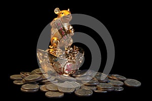 Golden mouse with coins