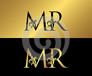 Golden MR Luxury Logo Icon, Vintage Gold MR Letter Logo