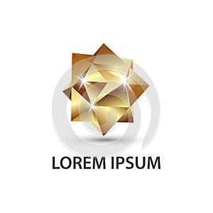 Golden multifaceted geometric figure. 3D polygon logo. photo