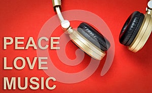 Golden Music headphone Text Peace love Music