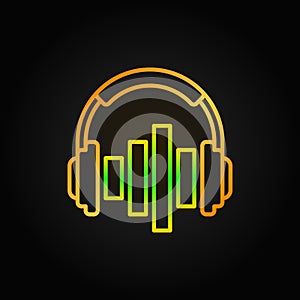 Golden Music headphones with equalizer vector line icon