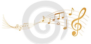 Golden musical notes on white background with clef