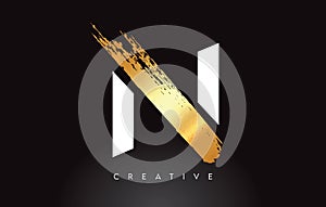 Golden N Letter Logo with Brush Stroke Artistic Look on Black Background Vector