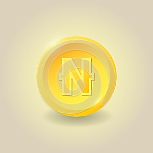 Golden naira coin. NGN symbol sign. Vector finance illustration. Business income earnings. Financial sign stock investment concept