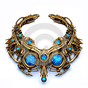 Golden necklace with blue stones