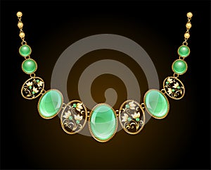 Golden necklace with chrysoprase gems