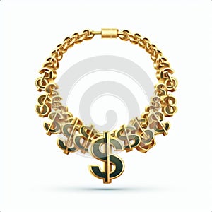Golden necklace made of dollar symbols
