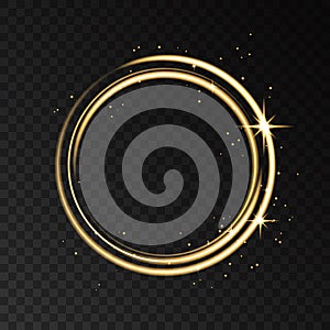 Golden neon circle light effect isolated on black transparent ba