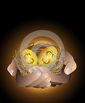Golden nest eggs in hand