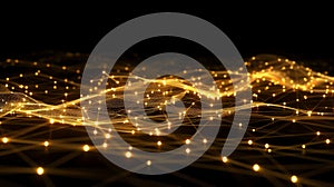 Golden Network: Abstract Digital Data Stream, Plexus Background, Technology Design
