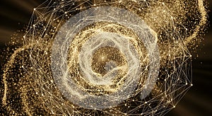 Golden Network of Shining Particles Expanding Outward (AI Generated)