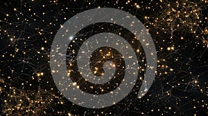 Golden Neural Network Connection Plexus - Interconnected Dots And Lines, Data Visualization, Abstract Futuristic Background