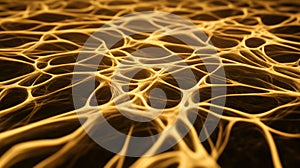 Golden neural network pattern resembling interconnected web structures, AI