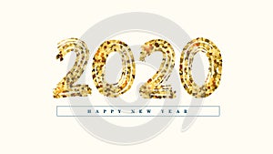 Golden new year 2020 text background. Festive concept with bright sparkles . design of new year party, sale, greeting card