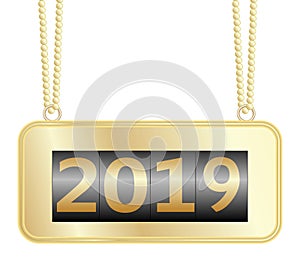 Golden new year counter 2019 isolated