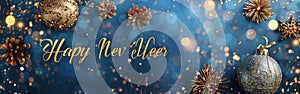 Golden New Year\'s Eve Fireworks and Sparklers Celebration on Blue Background