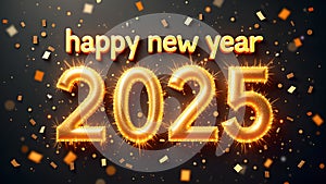 Golden 2025 New Year\'s Eve greeting with confetti photo