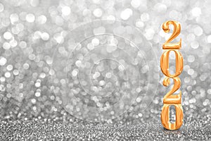 2020 golden new years 3d rendering at abstract sparkling bright silver glitter  perspective background studio.luxury holiday