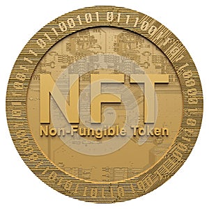 Golden NFT on Isolated White Background