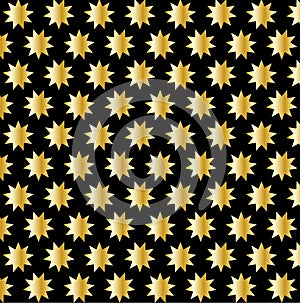 Golden nine pointed star on black background