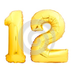 Golden number 12 made of inflatable balloon