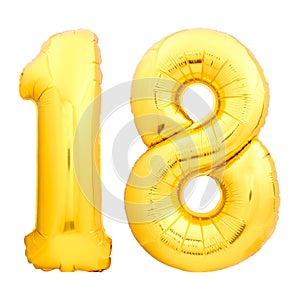 Golden number 18 eighteen made of inflatable balloon