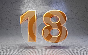 Golden number 18 on metal textured background