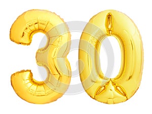 Golden number 30 thirty made of inflatable balloon