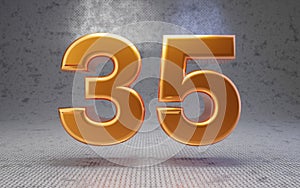 Golden number 35 on metal textured background