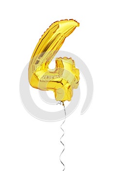 golden number 4 four balloon isolated on white